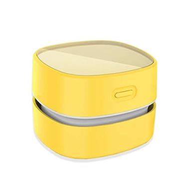 Imagem de ODISTAR Aspirador de pó de mesa, mini varredor de pó de mesa economia de energia, alta resistência até 120 minutos, design giratório sem fio e 360º para limpeza de cabelos, migalhas, teclado de computador, piano, carro (amarelo)
