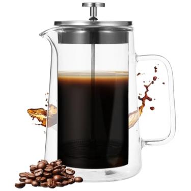 Imagem de Anjetan Cafeteira de pressão, máquina de chá com isolamento de parede dupla de 1000 ml, vidro borossilicato resistente ao calor com filtro de malha fina e alça ergonômica, ideal para bebidas quentes e