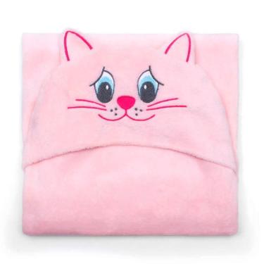 Imagem de Manta Com Capuz Buettner Microfibra Infantil Miau 90cmx90cm Rosa Claro