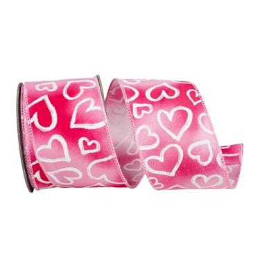 Imagem de Reliant Ribbon Heart Outlines Iridescent Sparkle Wired Edge Ribbon, fúcsia/rosa