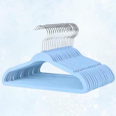 Imagem de Cabide Infantil de Veludo Azul, Kit com 10 Unidades, Ultrafino Antideslizante para roupas delicadas
