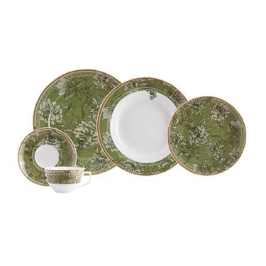 Imagem de Serviço de Jantar e Chá 20 Peças em Porcelana, Modelo Izabel, com Saliência nas Extremidades, Coleção Floresta, Schmidt Estilo, Porcelana Schmidt