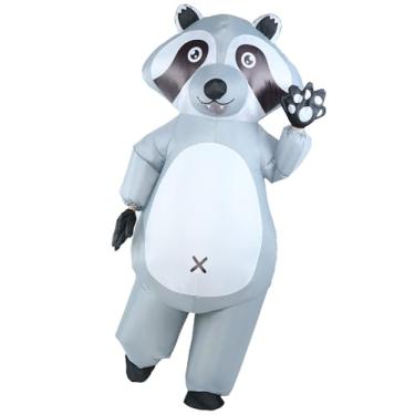 Imagem de Boveco Fantasia inflável de guaxinim de Halloween para mulheres e homens, fantasia de cosplay de animal cinza para festa adulta