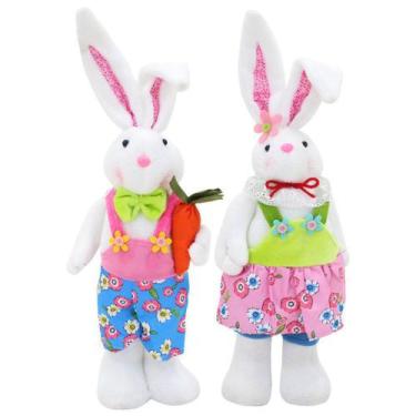 Imagem de Casal De Coelhos De Páscoa Decoração Enfeite Coelhinhos - 47cm - Gici 