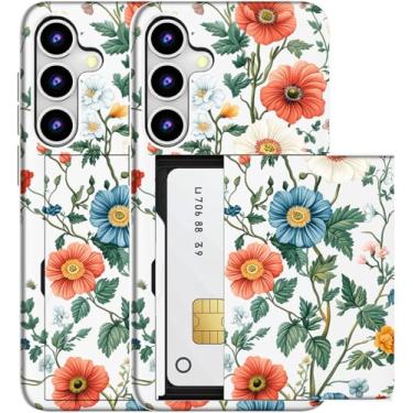 Imagem de MUQR Capa compatível com Samsung Galaxy S23+ Plus com suporte de cartão fofo - Capa tipo carteira robusta com design Kawaii, proteção contra quedas de grau militar (pintura branca flor botânica)