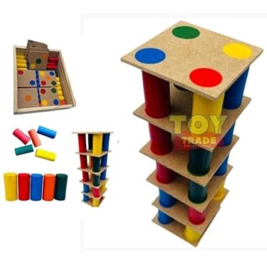Imagem de Jogo Torre Inteligente 63 peças Colorido Madeira Associação de Cores Educativo Pedagogico - ToyTrade