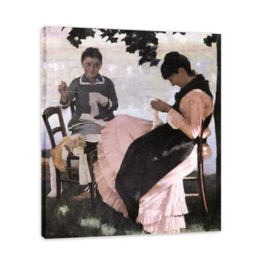 Imagem de Sewing In The Shade John Lavery Iconic Realist Portrait & War Scene Canvas Art – Decoração de parede irlandesa atemporal para casa emoldurada 30 x 36 cm