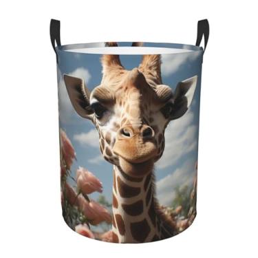 Imagem de Lindo cesto de roupa suja girafa dobrável à prova d'água cesto de armazenamento de roupas com alças pano oxford organizador de brinquedos cesta para banheiro, lavanderia, quarto, pequeno