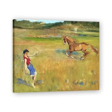 Imagem de Arte em tela Schooling The Pony John Lavery Iconic Realist Portrait & War Scene – Decoração de parede irlandesa atemporal para casa emoldurada 30 x 36 cm