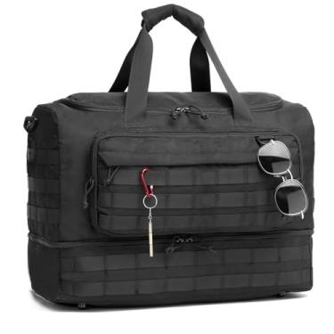 Imagem de Bolsa de viagem para homens, bolsa de ginástica tática militar com compartimento para sapatos, bolsa tática para viagem, bolsa de mão para fim de semana, esportiva noturna, para treino, preta