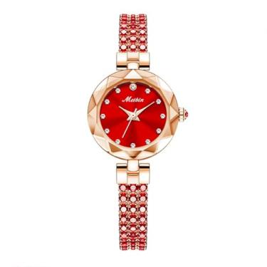 Imagem de deselon Relógio de pulso feminino de cristal moderno luxuoso pulseira de diamante feminino pequeno à prova d'água quartzo esposa presentes quadrado verde, L-M1706red, L-M1706