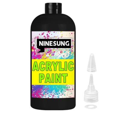 Imagem de ninesung Tinta acrílica preta - Tamanho volumoso - 481.9 g/500 ml Tintas acrílicas Pintura profissional para tela Tecido Rock Easter Egg Wood Ceramic Glass Art Craft Painting (Preto, 17 Fl Oz)