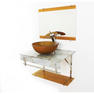 Imagem de Gabinete De Vidro 60Cm Cuba Redonda - Mármore Branco Dourado