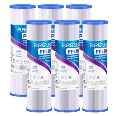 Imagem de PUREPLUS Filtro de sedimentos plissados de 5 mícrons 25,4 x 6,3 cm para toda a casa para água de poço, cartucho de substituição para sistema RO universal de 25,4 cm, W50PE, WFPFC3002, SPC-25-1050, FM