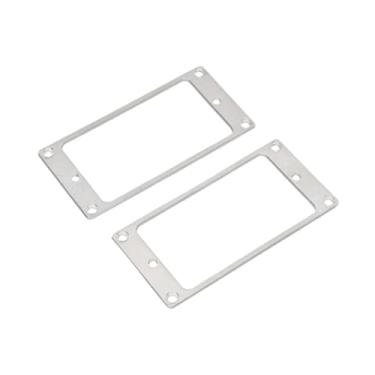 Imagem de simhoa 2 peças de anel de captação humbucker, montagem de quadro de captação, liga de alumínio, ponte, braço, capa para guitarra elétrica com parafusos, Prata
