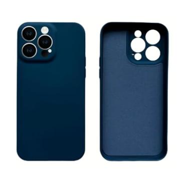 Imagem de Capinha de silicone aveludada para Iphone 15 Pro Max com proteção na câmera (Azul escuro)