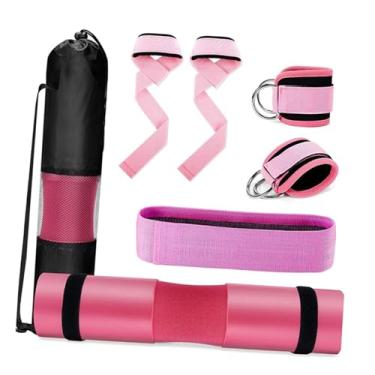 Imagem de Generic Conjunto de almofadas de barra para agachamento, pescoço, ombros, proteção para tornozelo, almofada de barra antiderrapante para estocadas, Rosa