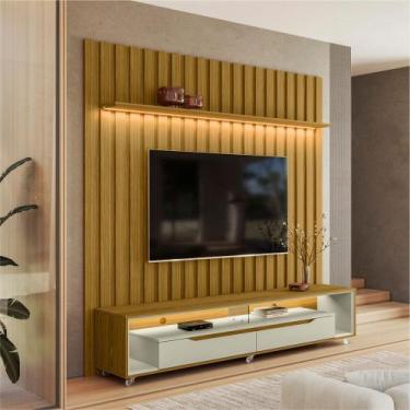 Imagem de Painel Ripado com Led London 177cm e Rack Loop com Rodízios TV 70 Pole