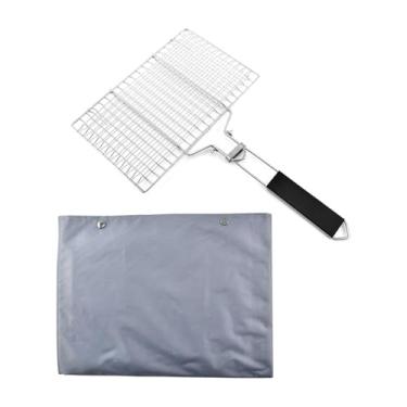 Imagem de Whtkoph Cesta de Grelha Dobrável, Grelha de Acampamento Multiuso de aço Inoxidável, Cesta de Peixe para Acampamento, Bife de, L
