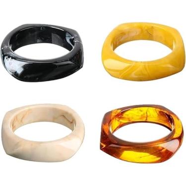 Imagem de JHJEWH 4 peças de pulseiras grossas para mulheres, pulseira de resina acrílica quadrada colorida, vintage, larga, geométrica, irregular, geométrica, pulseira, pulseira, pulseira, joias presentes para