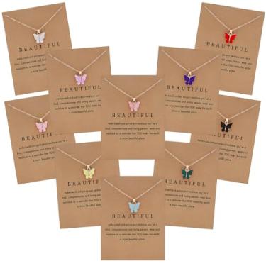 Imagem de NEWITIN Conjunto de 10 colar com pingente de borboleta colorida para mulheres, bijuterias, banhado a ouro, colares ajustáveis, boêmio, delicado, acrílico, corrente de borboleta, conjunto para mulheres