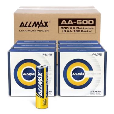 Imagem de Pilhas alcalinas Allmax AA de Potência Máxima (6 Caixas de 100 Baterias)– Ultra Longa Duração, Prazo de validade de 10 anos, Design à prova de vazamentos–1.5V