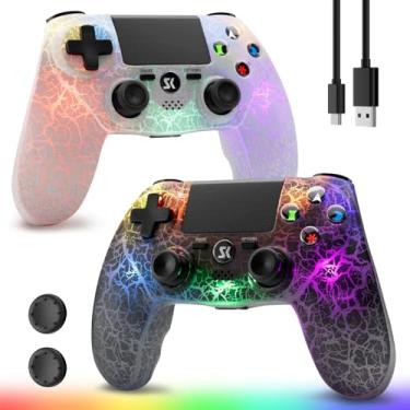 Imagem de 2 Pack Wireless Controller for PS4, Equipped with Adjustable RGB Lighting, 1000mAh Battery, Dual Vibration Motors, and 6-Axis Gyroscope, Gaming Controller Compatible with PS4/Slim/Pro/PC/IOS/Android