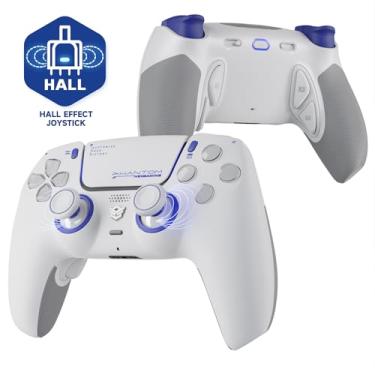 Imagem de HEXGAMING PHANTOM Pro Controller with 4 Remappable Buttons, 6 Remapping Profiles, 8 Interchangeable Analog Stick, and Adjustable Triggers Compatible with ps5, PC, Mobile - Hall Effect Vision White