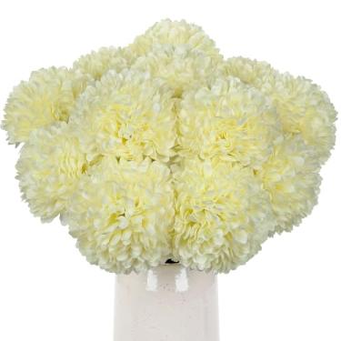 Imagem de Briful 12 hastes de crisântemo branco creme artificial – cabeças de flores de seda de 28 cm de altura com folhas verdes, hastes flexíveis para arranjos florais de outono, casa, casamento e decorações