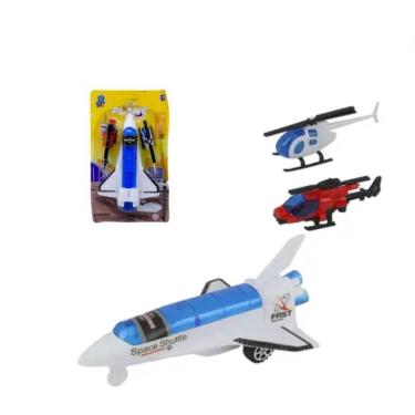 Imagem de Kit Brinquedo Helicoptero Nave Foguete 3Pç Fricção Aeronaves