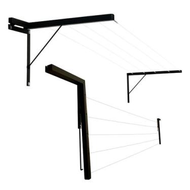 Imagem de Varal Dobrável Articulável Parede Fio Aço 5 Varais Premium - NoBrand