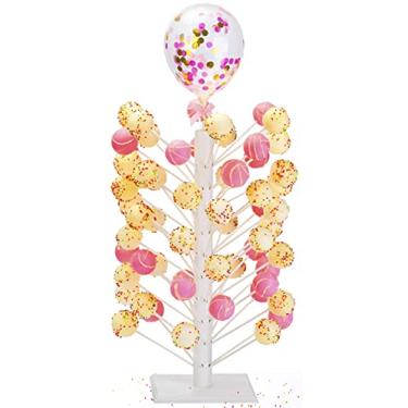 Imagem de Suporte para bolo de madeira Nangor – Suporte de pirulito de madeira com 60 furos, expositor de mesa de doces, suporte decorativo de sobremesa para casamento, aniversário, festas de chá de bebê –