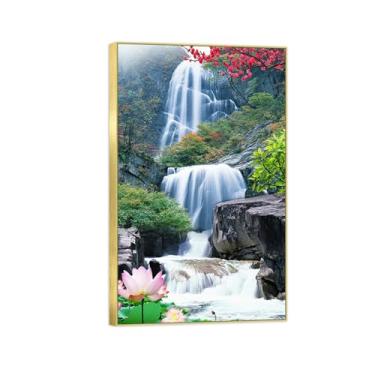 Imagem de Impressão em tela de paisagem - Montanha cachoeira flor-natureza pintura de parede quadro dourado decoração pôster para sala de estar moderna 20x30cm8x12in