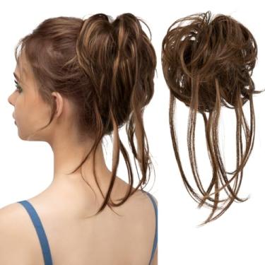Imagem de CJL HAIR Extensões de coque bagunçado de cabelo cacheado com cauda reta cabelo sintético scrunchies rabo de cavalo para mulheres chocolate