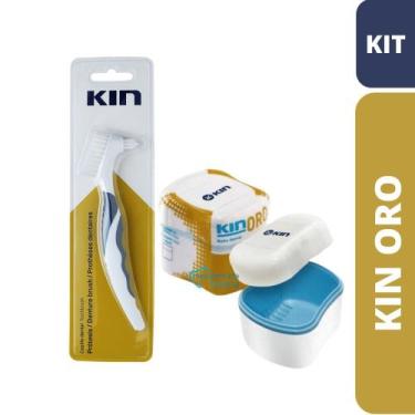 Imagem de KIN ORO  Kit Escova Protese Kin + Estojo de Prótese/Dentadura
