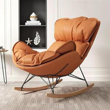 Imagem de Cadeira De Balanço Deslizante Cadeiras De Acento Estofada, Cadeiras De Balanço De Pano Tecnológico Lounge Lazer Cadeiras, Com Base De Madeira Maciça Para Sala De Est, Beige, One Size