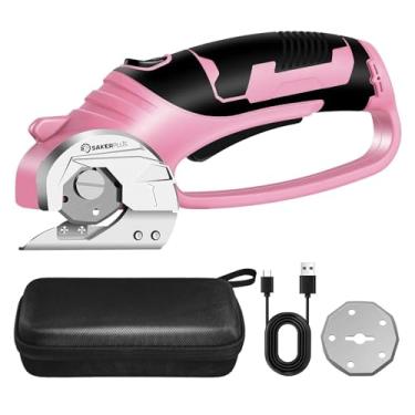 Imagem de SakerPlus Tesoura Elétrica Sem Fio, Cortador De Caixa De Papelão Recarregável De 4 V, Tesoura De Tecido Resistente Com Trava De Segurança E Luz Led, Cortador Rotativo Elétrico Para Corte De Couro, C