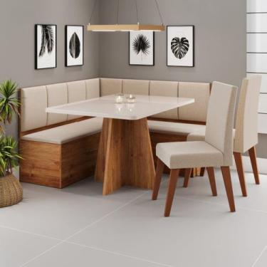 Imagem de Conjunto Canto Alemão com Baú Mesa 120x77,8cm Tampo com Vidro e 2 Cade