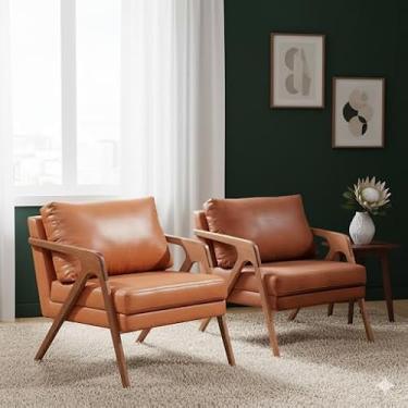 Imagem de Kit Poltrona Mona 2 Unidades - Courino Caramelo - Sala de Estar, Reecepção, Advocacia, Clínica, Quarto, Casa