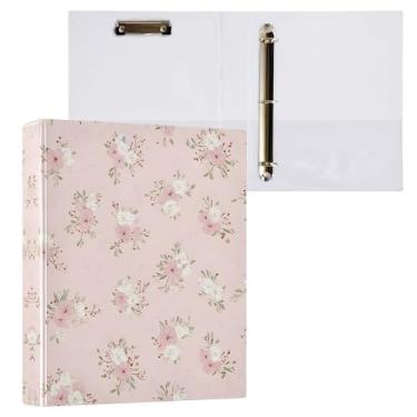 Imagem de Fichário de 3 anéis, anéis D de 3 cm com fichários Clipbaord, rosa, floral, vintage, material de escritório, capa personalizável