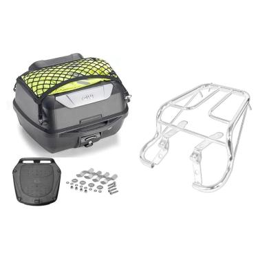 Imagem de Baú 43L Monolock Adventure Givi E43nbr + Bagageiro Cg Titan Today 1999 Cromado Tubo 3667 Projetil