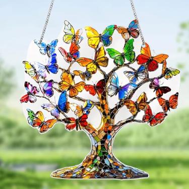 Imagem de Enfeite para pendurar na janela manchada de árvore da vida, painel impresso de acrílico frente e verso com corrente, ótimo presente para mãe, avó, aniversário, dia das mães ou inauguração de casa