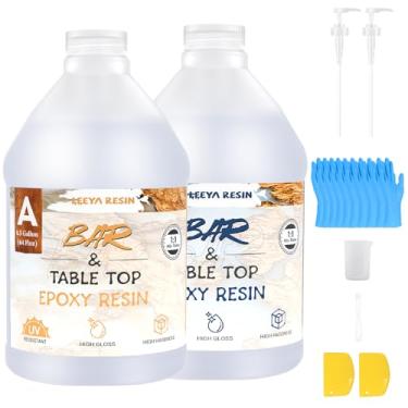 Imagem de LEEYA RESIN Kit de resina epóxi com bombas de 1 galão, resina epóxi de mesa transparente, ultra-brilho, resina epóxica autonivelante para mesa de rio, bancada, artes e artesanato, marcenaria, joias