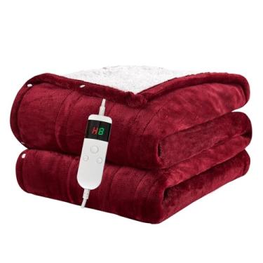 Imagem de Cobertor elétrico aquecido, cobertor de flanela macia com 8 horas de desligamento automático, 10 níveis de aquecimento rápido, lavável na máquina, cobertor aquecido sherpa com proteção contra