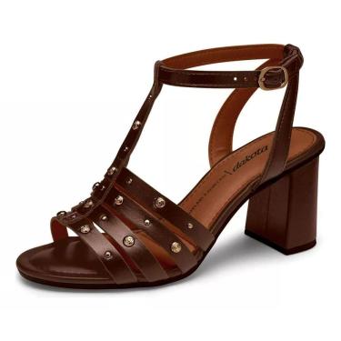 Imagem de Sandalia Feminina Salto Bloco Medio Peças Douradas Dakota