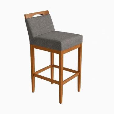 Imagem de Banco de bar com encosto de madeira, adequado para balcão de cozinha, banco de bar de luxo (Linho Cinza,90cm total -65cm até o assento)