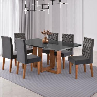 Imagem de Mesa de Jantar 6 Lugares Afrodite Marrom/Cinza/Veludo Cinza - Viero Móveis