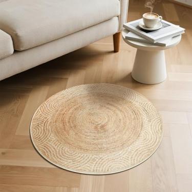 Imagem de Carvapet Tapete redondo de juta sintética de 61 cm - Tapete circular amarelo lavável na máquina com suporte de borracha antiderrapante, tapete dobrável para sala de estar, quarto, berçário, banheiro