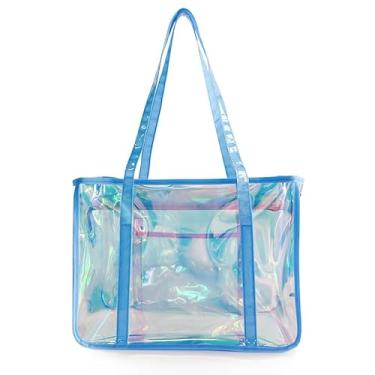 Imagem de TotePrint Bolsa de praia holográfica com estampa de estrelas - Bolsa feminina iridescente de PVC impermeável aprovada para estádios, A23016-437-1, Large, Bolsa de praia