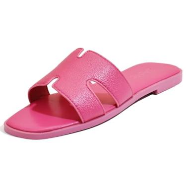 Imagem de Sandálias rasteiras femininas, chinelos de couro femininos, sapatos confortáveis e elegantes deslizantes elegantes verão outono primavera bonito bico aberto calçado casual, Rosa, 40